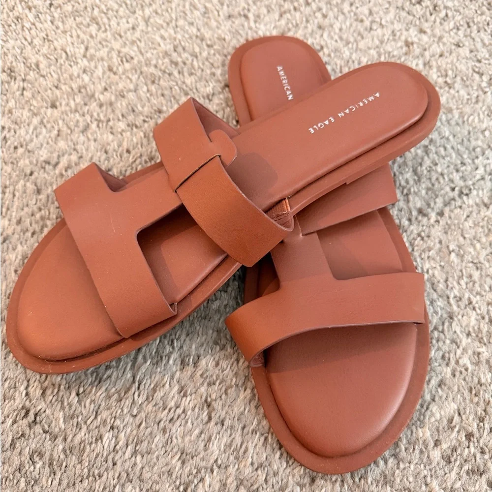 American Eagle Outfitters Brown T-Strap Slide Sandals